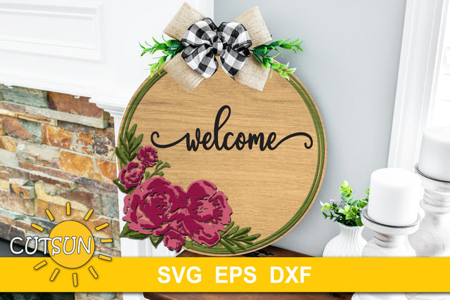 Floral Door hanger svg | Floral round sign svg SVG CutsunSVG 
