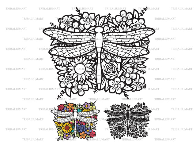 Floral dragonfly SVG TribaliumArtSF 
