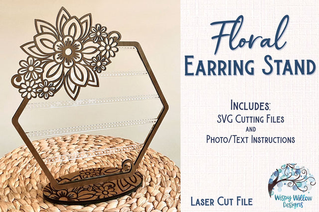 Floral Earring Stand File for Glowforge or Laser Cutter SVG Wispy Willow Designs 
