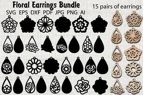 Floral Earrings SVG Bundle, Pendant Template For Laser Cut SVG Yuliya 