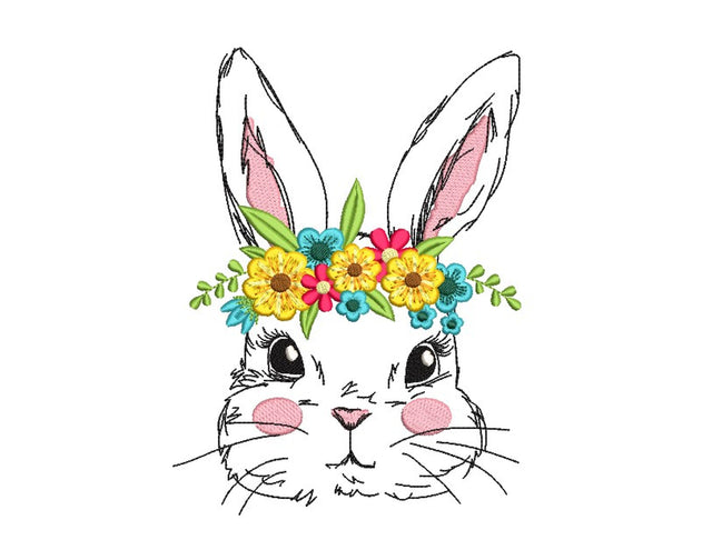 Floral Easter Bunny Embroidery Design, 4 sizes Embroidery/Applique DESIGNS Nino Nadaraia 
