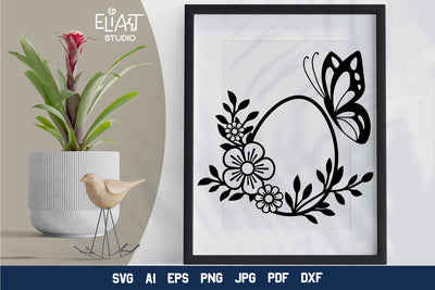 Floral Easter Egg SVG, Easter Design with Monarch Butterfly, Floral Easter PNG Design. SVG Elinorka 