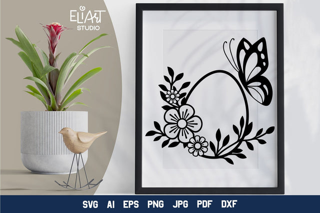 Floral Easter Egg SVG, Easter Design with Monarch Butterfly, Floral Easter PNG Design. SVG Elinorka 