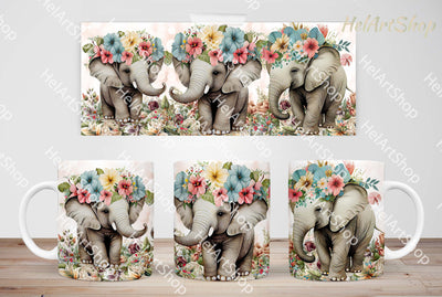 Floral Elephant Mug Png, 11Oz Mug Sublimation Sublimation _HelArtShop_ 
