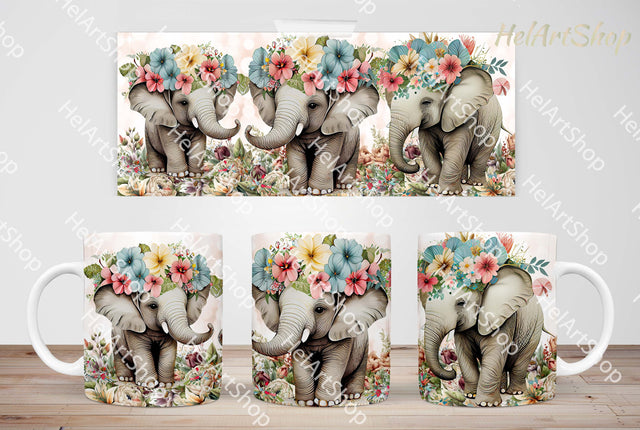 Floral Elephant Mug Png, 11Oz Mug Sublimation Sublimation _HelArtShop_ 