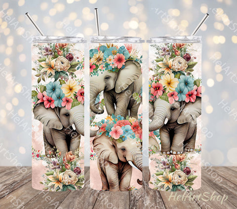 Floral Elephant Tumbler PNG Sublimation, Skinny Tumbler Png Sublimation _HelArtShop_ 