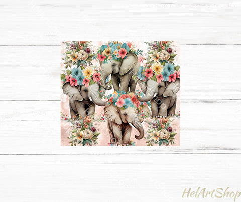 Floral Elephant Tumbler PNG Sublimation, Skinny Tumbler Png Sublimation _HelArtShop_ 