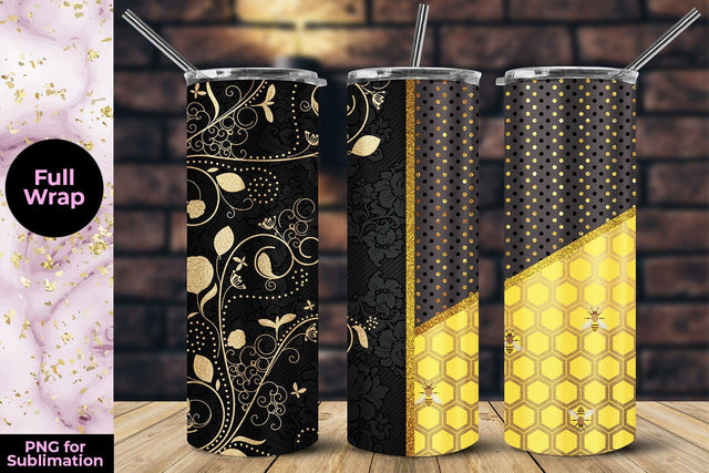 Floral Embroidery & Honeycomb 20oz Skinny Tumbler Wrap Template Sublimation Sublimatiz Designs 