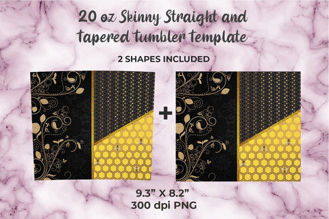 Floral Embroidery & Honeycomb 20oz Skinny Tumbler Wrap Template Sublimation Sublimatiz Designs 
