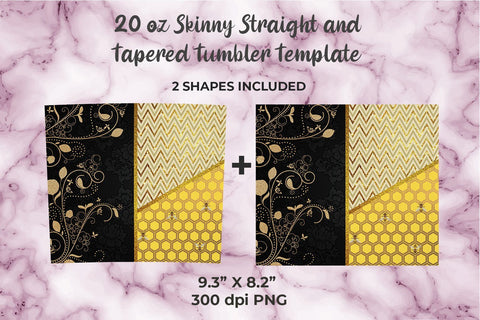 Floral Embroidery & Honeycomb Glitter 20oz Skinny Tumbler Wrap Template Sublimation Sublimatiz Designs 