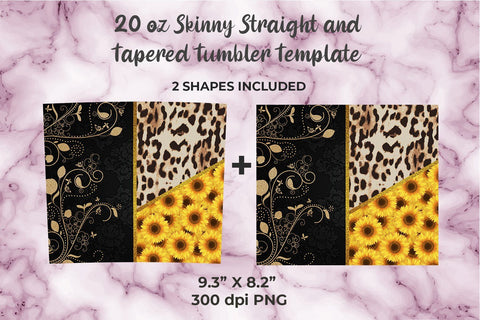 Floral Embroidery & Leopard 20oz Skinny Tumbler Wrap Template Sublimation Sublimatiz Designs 