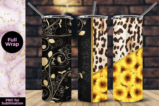 Floral Embroidery & Leopard 20oz Skinny Tumbler Wrap Template Sublimation Sublimatiz Designs 