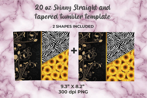 Floral Embroidery & Sunflower 20oz Skinny Tumbler Wrap Template Sublimation Sublimatiz Designs 