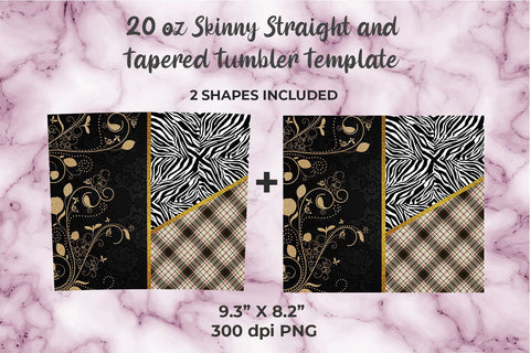 Floral Embroidery Zebra & Brown Plaid 20oz Skinny Tumbler Wrap Template Sublimation Sublimatiz Designs 