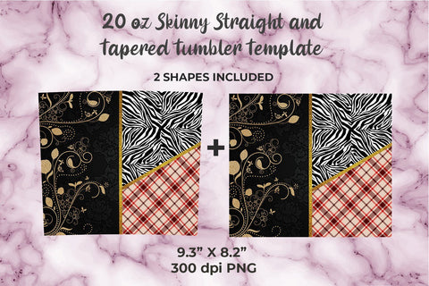 Floral Embroidery Zebra & Red Plaid 20oz Skinny Tumbler Wrap Template Sublimation Sublimatiz Designs 