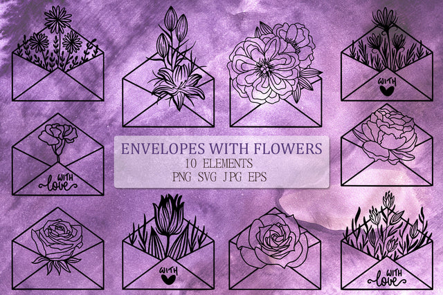 Floral Envelope SVG Bundle | Wedding Design with Flowers SVG Pfiffen's World 