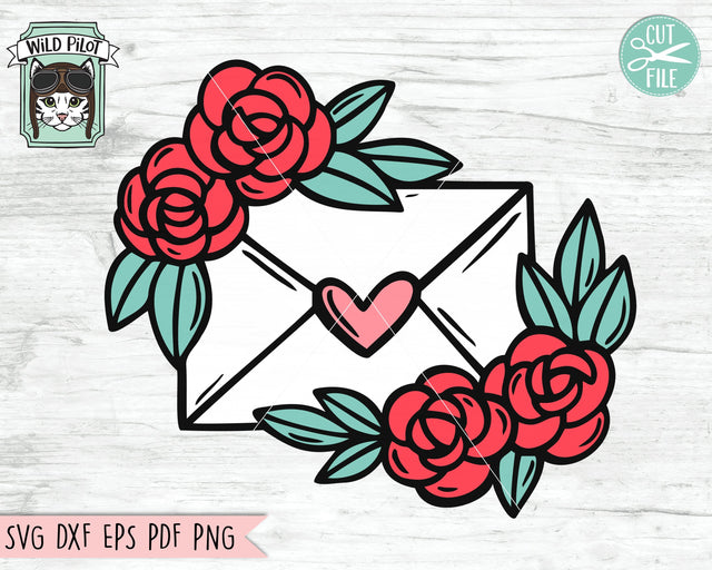 Floral Envelope SVG File, Valentines Day SVG, Love Letter SVG File, Envelope with Flowers SVG, Valentines Day Cut File, Wedding Card Box SVG SVG Wild Pilot 