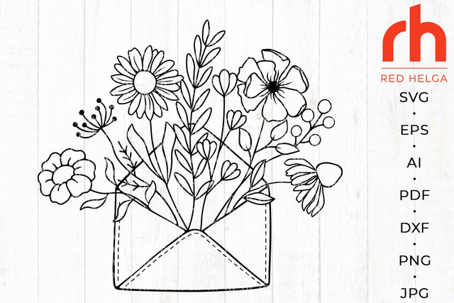 Floral envelope svg - Wildflower envelope svg - Wedding envelope silhouette SVG RedHelgaArt 