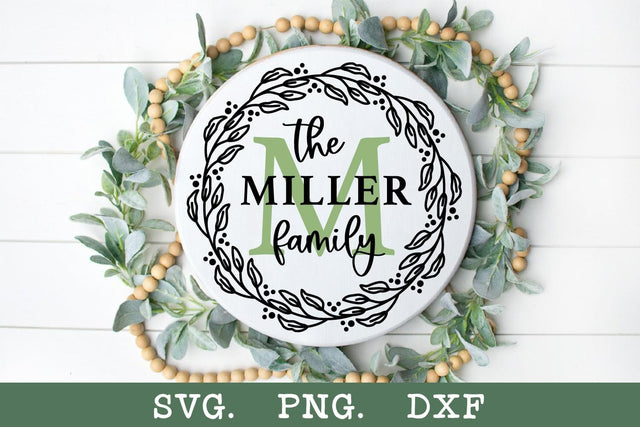 Floral Family Monogram SVG - Round Wood Sign Design SVG Shine Green Art 