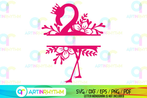 Floral Flamingo split monogram svg SVG Artinrhythm shop 