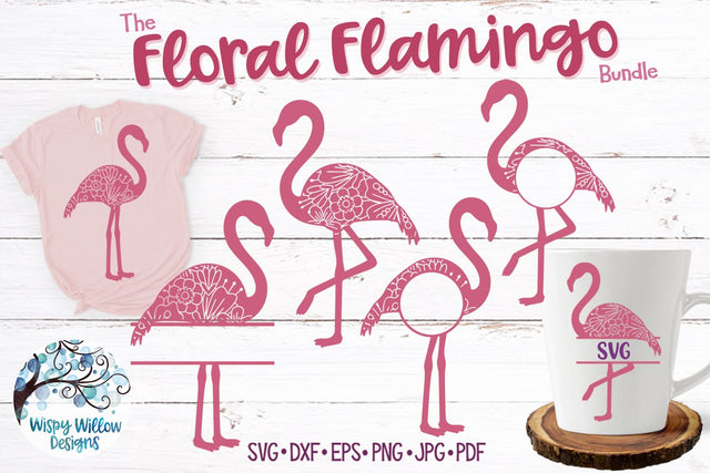 Floral Flamingo SVG Bundle SVG Wispy Willow Designs 