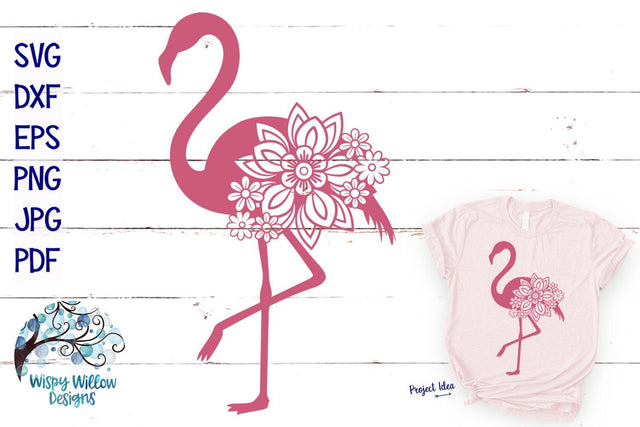 Floral Flamingo SVG Cut File SVG Wispy Willow Designs 