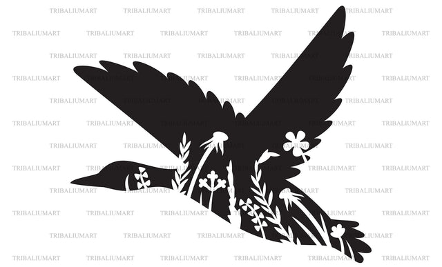 Floral flying mallard duck SVG TribaliumArtSF 