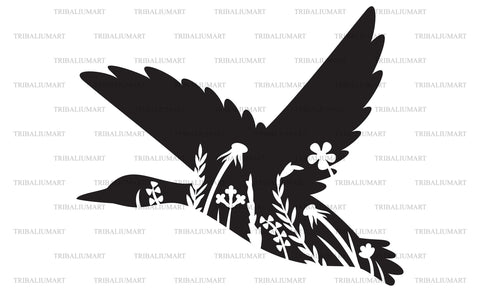Floral flying mallard duck SVG TribaliumArtSF 
