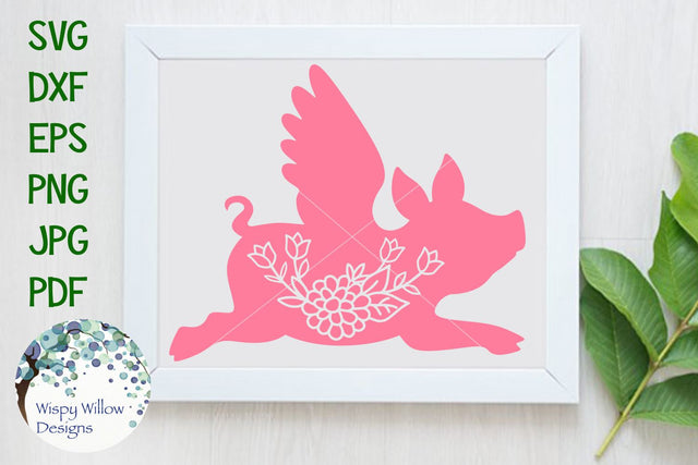 Floral Flying Pig SVG Wispy Willow Designs 