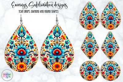 Floral Folklore Earrings Sublimation Design SVG Designs by Ira 