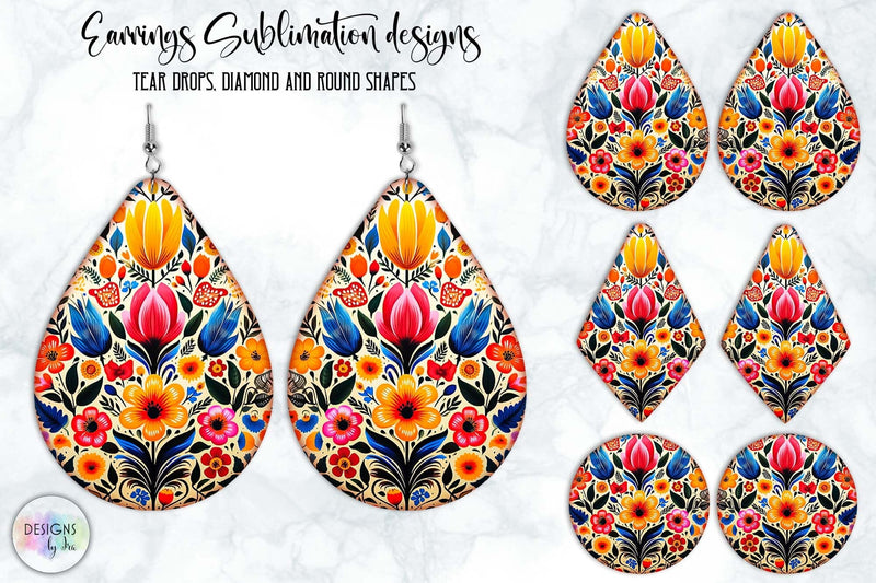 Floral Folklore Earrings Sublimation Set SVG Designs by Ira 