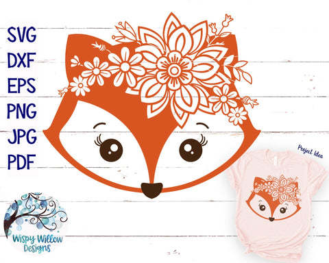 Floral Fox SVG Cut File | Girly Fox with Flowers SVG SVG Wispy Willow Designs 