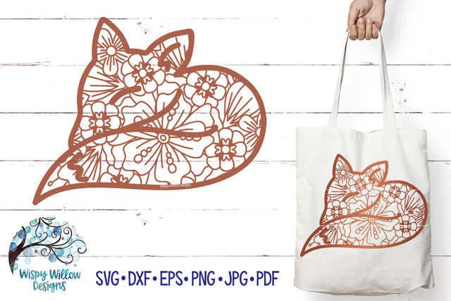 Floral Fox Zentangle SVG SVG Wispy Willow Designs 