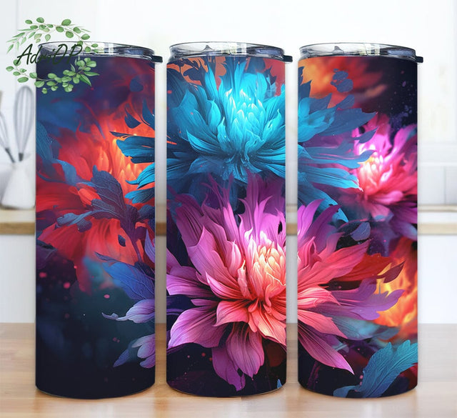 Floral Fractals 20oz Skinny Tumbler Png, Colorful Daisies Flowers Landscape Tumbler, Neon Flowers Tumbler, Watercolor Flowers Png, Colored Dream Flowers Png Sublimation AdriOP 