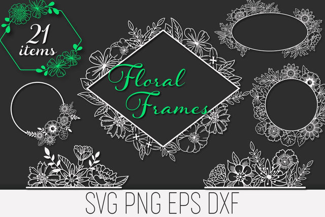 Floral Frames SVG Files Pack with 21 Items SVG Feya's Fonts and Crafts 