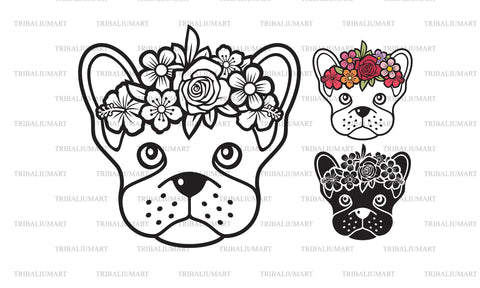 Floral French Bulldog SVG TribaliumArtSF 
