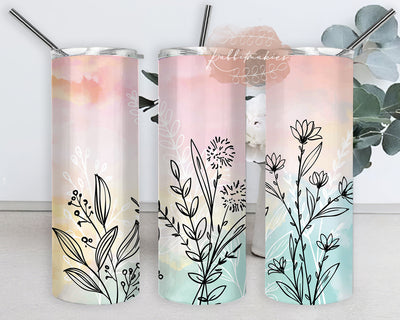 Floral Full Tumbler Wrap, Watercolor Flower 20oz Skinny Tumbler, Floral Sublimation Design for Straight, Digital Download Sublimation Rabbitmakies 