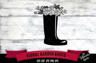Floral Gardening Boots Vector Silhouette File SVG Loveleen Kaur 