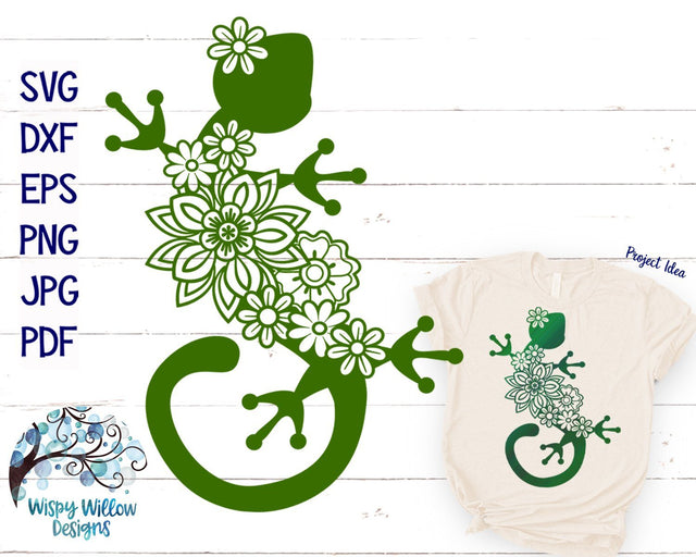 Floral Gecko Lizard SVG Cut File SVG Wispy Willow Designs 