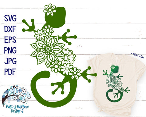 Floral Gecko Lizard SVG Cut File SVG Wispy Willow Designs 