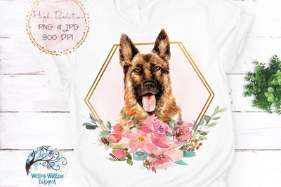 Floral German Shepherd Dog Sublimation Png Sublimation Wispy Willow Designs 