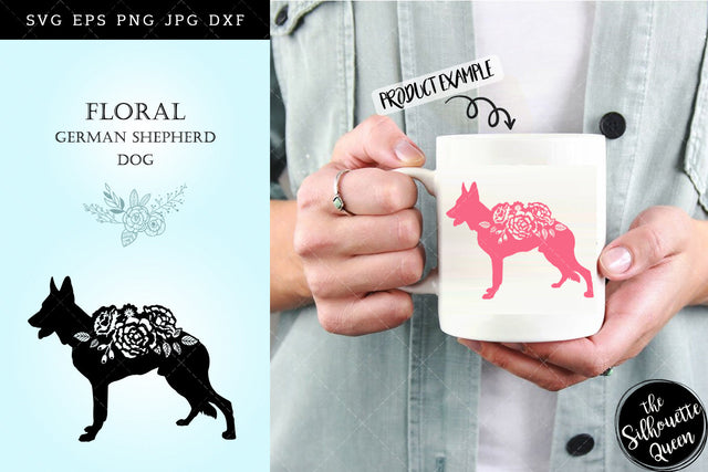 Floral German Shepherd Dog svg file for cricut, for silhouette, cut eps, cutting png, cuttable dxf, Instant Download design SVG Loveleen Kaur 