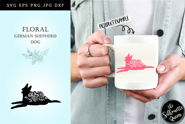 Floral German Shepherd Dog svg file for cricut, for silhouette, cut eps, cutting png, cuttable dxf, Instant Download design SVG Loveleen Kaur 