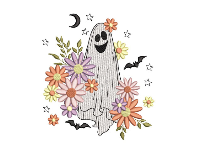Floral Ghost Embroidery Design, Halloween Embroidery Design, 4 sizes, Instant Download Embroidery/Applique DESIGNS Nino Nadaraia 