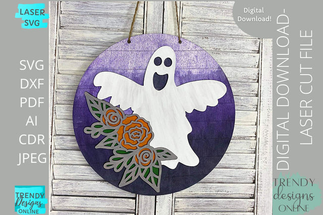 Floral Ghost sign svg FILE, Glowforge laser cut svg SVG Trendy Designs Online 