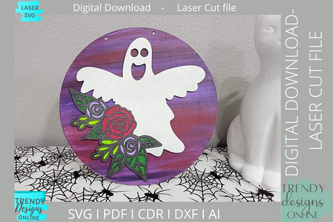 Floral Ghost sign svg FILE, Glowforge laser cut svg SVG Trendy Designs Online 