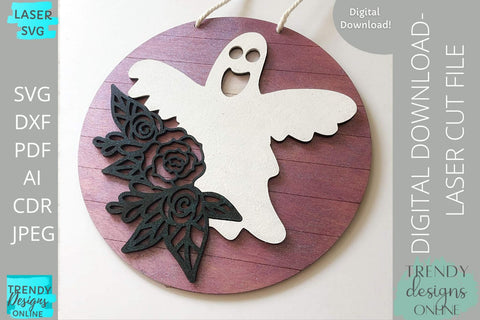 Floral Ghost sign svg FILE, Glowforge laser cut svg SVG Trendy Designs Online 