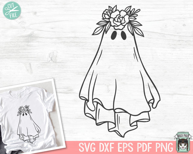 Floral Ghost SVG File, Halloween SVG, Halloween Cut File, Ghost Flower Crown Cut File, Spooky SVG File, Spooky Cut File, Halloween png file SVG Wild Pilot 