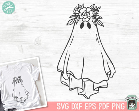 Floral Ghost SVG File, Halloween SVG, Halloween Cut File, Ghost Flower Crown Cut File, Spooky SVG File, Spooky Cut File, Halloween png file SVG Wild Pilot 