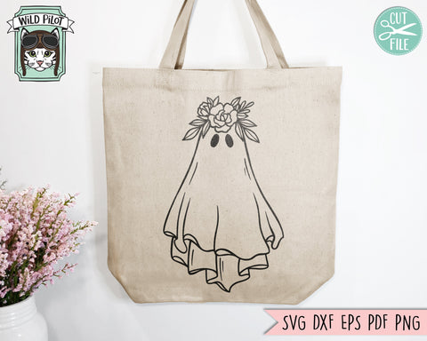 Floral Ghost SVG File, Halloween SVG, Halloween Cut File, Ghost Flower Crown Cut File, Spooky SVG File, Spooky Cut File, Halloween png file SVG Wild Pilot 